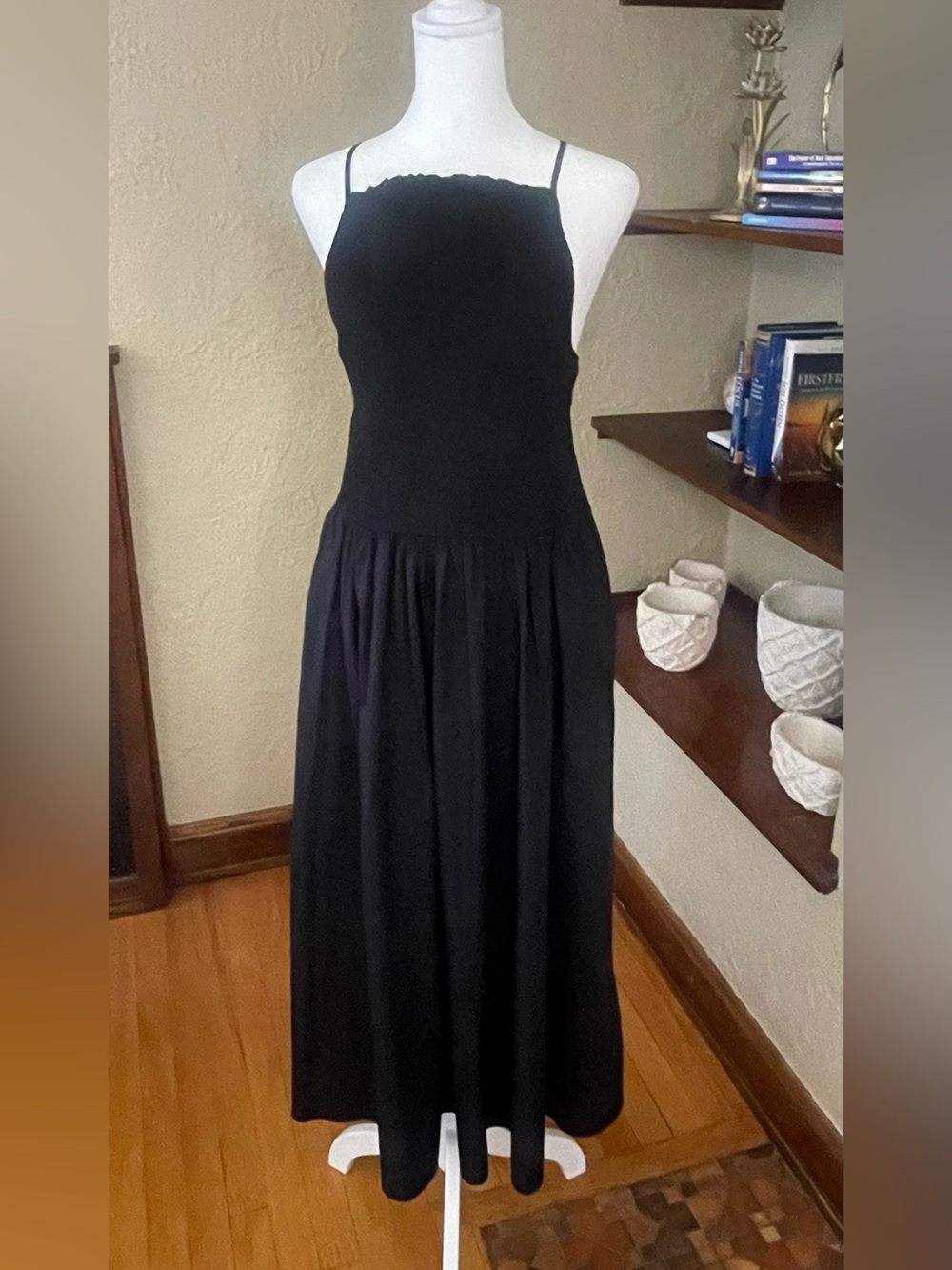 J. Crew Friday Cotton Backless Sundress/ Spaghetti Straps, Black, Sz. Large - Picture 2 of 12